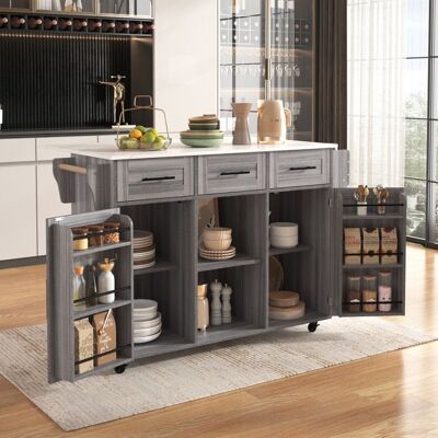 Generic Buffet bas 139x46 (71)x91.5 cm avec plan de travail rabattable Buffet de cuisine avec placage en bois Buffet salon en gris Gris - Publicité Generic Buffet bas 139x46 (71)x91.5 cm avec plan de travail rabattable Buffet de cuisine avec placage en bois Buffet salon en gris Gris - Publicité