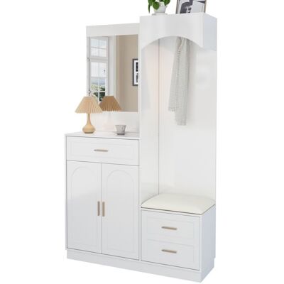 Generic Vestiaire dEntrée 110x33x185.5 cm avec Miroir et Banc à chaussures Meuble entree avec Étagère MDF Blanc Blanc - Publicité Generic Vestiaire dEntrée 110x33x185.5 cm avec Miroir et Banc à chaussures Meuble entree avec Étagère MDF Blanc Blanc - Publicité