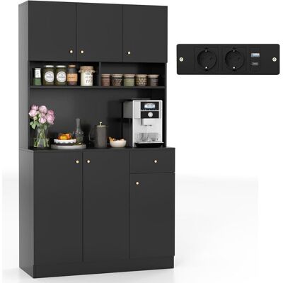 COSTWAY Buffet de Cuisine 100 x 40 x 181 CM avec Prises Ports USB Étagères Réglables à 3 Positions et Kits Anti-Basculement Noir Noir - Publicité COSTWAY Buffet de Cuisine 100 x 40 x 181 CM avec Prises Ports USB Étagères Réglables à 3 Positions et Kits Anti-Basculement Noir Noir - Publicité