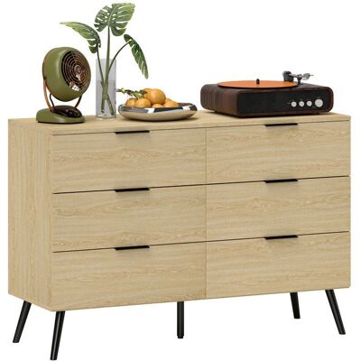 Commode 6 tiroirs - HOMCOM - Commode pour chambre à coucher avec design moderne anti-basculement 110L x 40l x 75H cm - Aspect bois Beige - Publicité Commode 6 tiroirs - HOMCOM - Commode pour chambre à coucher avec design moderne anti-basculement 110L x 40l x 75H cm - Aspect bois Beige - Publicité