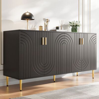 Generic Buffet bas 152×40×75 cm au design ondulé unique Buffet de cuisine avec poignées et pieds dorés Buffet salon en noir Noir - Publicité Generic Buffet bas 152×40×75 cm au design ondulé unique Buffet de cuisine avec poignées et pieds dorés Buffet salon en noir Noir - Publicité