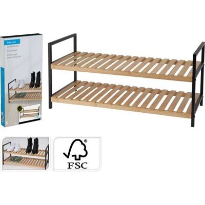 Solutions de rangement - Étagère à chaussures en métal et bambou - 70x30x32 cm - Publicité Solutions de rangement - Étagère à chaussures en métal et bambou - 70x30x32 cm - Publicité