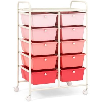 COSTWAY Tour de Rangement à Roulettes- 10 Tiroirs Amovibles 655 x 37 x 87 CM Format A4 et et Lettre Rose Rose - Publicité COSTWAY Tour de Rangement à Roulettes- 10 Tiroirs Amovibles 655 x 37 x 87 CM Format A4 et et Lettre Rose Rose - Publicité