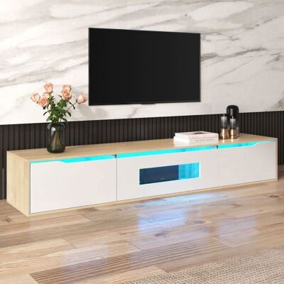 NECHE Armoire TV Elégante Meuble TV Haut Brillant Support TV Mural 3 Portes Spéciaux Table Blanc et bois avec Lumière LED 180x35x30cm Blanc - Publicité NECHE Armoire TV Elégante Meuble TV Haut Brillant Support TV Mural 3 Portes Spéciaux Table Blanc et bois avec Lumière LED 180x35x30cm Blanc - Publicité
