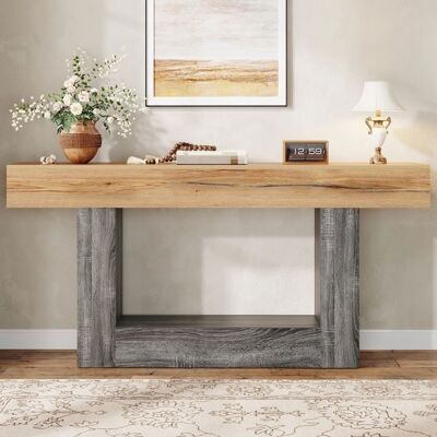 Console d’Entrée - Merax - Effet Bois Bicolore - avec Étagère Basse - Table Console 160 x 30 x 825 cm - pour Couloir et Salon Gris - Publicité Console d’Entrée - Merax - Effet Bois Bicolore - avec Étagère Basse - Table Console 160 x 30 x 825 cm - pour Couloir et Salon Gris - Publicité
