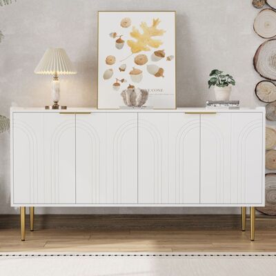 LEMONBEST Buffet Moderne Blanc 140 cm Meuble Salle à Manger avec Espace de Rangement et 4 Portes Étagères Réglables Pieds en Métal Doré Blanc - Publicité LEMONBEST Buffet Moderne Blanc 140 cm Meuble Salle à Manger avec Espace de Rangement et 4 Portes Étagères Réglables Pieds en Métal Doré Blanc - Publicité
