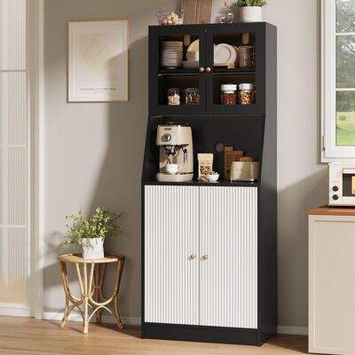 JYCRA Buffet Cuisine Armoire de Cuisine avec porte vitrée et éclairage LED vaisselier meuble de rangement pour salle à manger noir Noir - Publicité JYCRA Buffet Cuisine Armoire de Cuisine avec porte vitrée et éclairage LED vaisselier meuble de rangement pour salle à manger noir Noir - Publicité