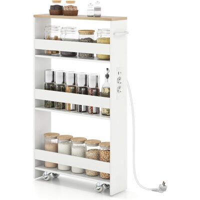 Chariot de Cuisine Étroit 13 CM COSTWAY à 4 Étagères Station de Recharge Roues Verrouillables Garde-Corps Blanc et Naturel - Publicité Chariot de Cuisine Étroit 13 CM COSTWAY à 4 Étagères Station de Recharge Roues Verrouillables Garde-Corps Blanc et Naturel - Publicité