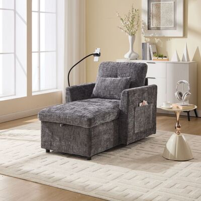 LEMONBEST Fauteuil-Lit Moderne Fauteuil Relax avec Rangement Support de Téléphone Canapé 1 Place pour Salon Chambre - Tissu Chenille - Gris Gris - Publicité LEMONBEST Fauteuil-Lit Moderne Fauteuil Relax avec Rangement Support de Téléphone Canapé 1 Place pour Salon Chambre - Tissu Chenille - Gris Gris - Publicité