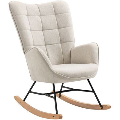 MEUBLES COSY Fauteuil à bascule allaitement scandinave avec accoudoirs en tissu beige à surpiqûres - FUNKEL Beige - Publicité MEUBLES COSY Fauteuil à bascule allaitement scandinave avec accoudoirs en tissu beige à surpiqûres - FUNKEL Beige - Publicité