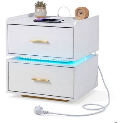 COSTWAY Table de Chevet LED avec Station de Charge 2 Tiroirs de Rangement Base Métallique pour Salon et Chambre 45x40x48cm Blanc Blanc - Publicité COSTWAY Table de Chevet LED avec Station de Charge 2 Tiroirs de Rangement Base Métallique pour Salon et Chambre 45x40x48cm Blanc Blanc - Publicité