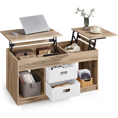 Table Basse Relevable - VASAGLE - 2 Tiroirs - Compartiments Cachés - Marron Camel/Blanc Nuage Marron - Publicité Table Basse Relevable - VASAGLE - 2 Tiroirs - Compartiments Cachés - Marron Camel/Blanc Nuage Marron - Publicité