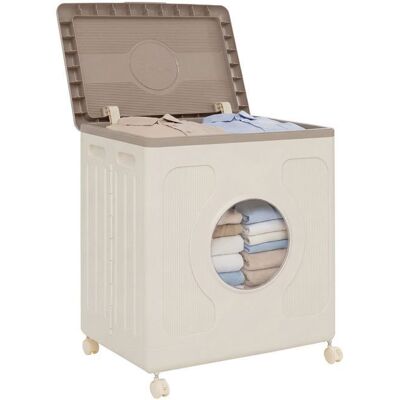 COSTWAY 122L Boite Rangement Plastique Pliable avec Couvercle 4 Roulettes Fenêtre Transparente pour Vêtement Jouets Gris Gris - Publicité COSTWAY 122L Boite Rangement Plastique Pliable avec Couvercle 4 Roulettes Fenêtre Transparente pour Vêtement Jouets Gris Gris - Publicité