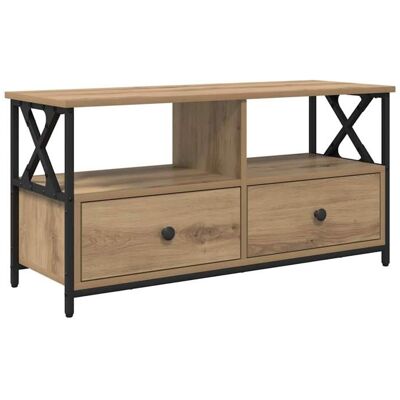 Meuble TV rustique - vidaXL - Chêne artisanal - 90x33x45 cm - Bois dingénierie et acier - Avec tiroir - Avec étagère Marron - Publicité Meuble TV rustique - vidaXL - Chêne artisanal - 90x33x45 cm - Bois dingénierie et acier - Avec tiroir - Avec étagère Marron - Publicité
