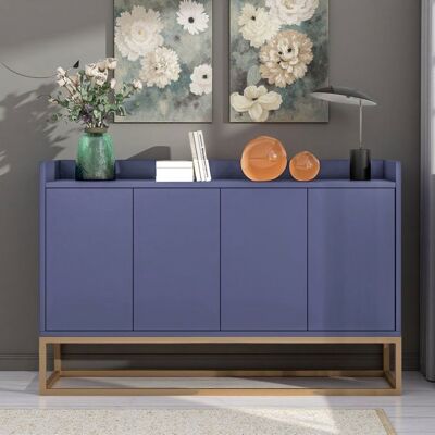 Commode de rangement - 4 portes - Design minimaliste - Bois massif - Couleur bleu et doré Bleu - Publicité Commode de rangement - 4 portes - Design minimaliste - Bois massif - Couleur bleu et doré Bleu - Publicité