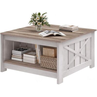 YITAHOME Table Basse Carrée en Bois avec Rangement Table avec Compartiment de Rangement Semi-ouvert 80 x 80 x 45 cm Blanc - Publicité YITAHOME Table Basse Carrée en Bois avec Rangement Table avec Compartiment de Rangement Semi-ouvert 80 x 80 x 45 cm Blanc - Publicité