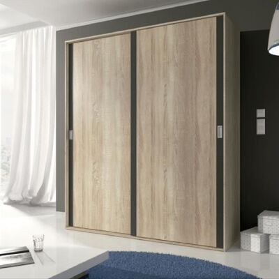 PEGANE Armoire placard garde-robe 2 portes coloris chêne cambrian graphite - Longueur 180 x Profondeur 55 x Hauteur 208 cm Beige - Publicité PEGANE Armoire placard garde-robe 2 portes coloris chêne cambrian graphite - Longueur 180 x Profondeur 55 x Hauteur 208 cm Beige - Publicité