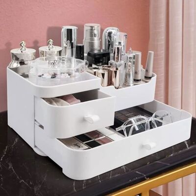 Boîte de Rangement - Organisateur Maquillage de Tiroir - Avec 2 Tiroirs 8 Compartiments Boîte de Rangement - 27 X 17 X 12 CM Blanc - Publicité Boîte de Rangement - Organisateur Maquillage de Tiroir - Avec 2 Tiroirs 8 Compartiments Boîte de Rangement - 27 X 17 X 12 CM Blanc - Publicité