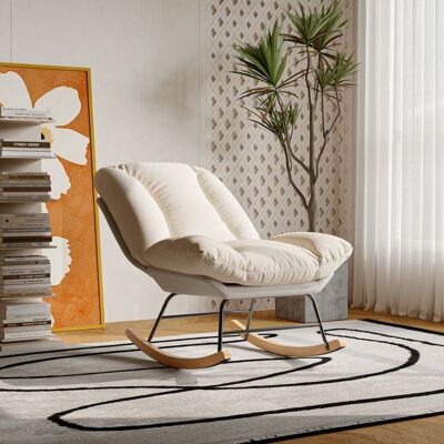 Fauteuil à bascule - Design 5 positions - Coussin mousse haute densité - Lin & simili‑cuir beige - Lot de 2 Beige - Publicité Fauteuil à bascule - Design 5 positions - Coussin mousse haute densité - Lin & simili‑cuir beige - Lot de 2 Beige - Publicité