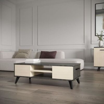 DEMEYERE Table basse - KENT - Rectangulaire - Chêne de file / Sidewalk - 2 tiroirs - 1 rayon - Pieds - 1066 x 501 x 352 cm Marron - Publicité DEMEYERE Table basse - KENT - Rectangulaire - Chêne de file / Sidewalk - 2 tiroirs - 1 rayon - Pieds - 1066 x 501 x 352 cm Marron - Publicité