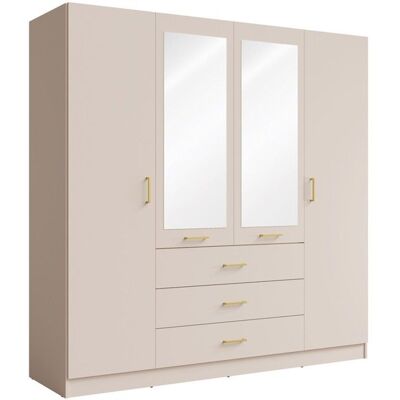 MEUBLORAMA Armoire KALISTA 200 cm COLORIS sable – 4 portes 2 miroirs 3 tiroirs poignées dorées Beige - Publicité MEUBLORAMA Armoire KALISTA 200 cm COLORIS sable – 4 portes 2 miroirs 3 tiroirs poignées dorées Beige - Publicité