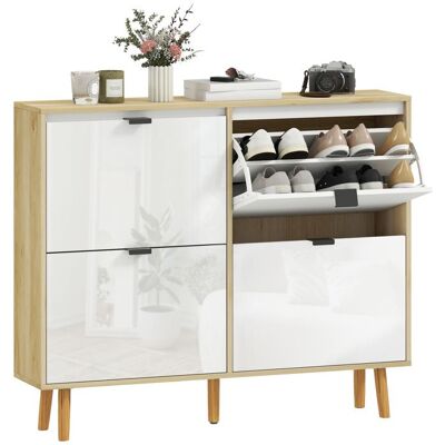 Meuble à chaussures - HOMCOM - 4 tiroirs rabattables et porte haute brillante - MDF - 105x24x925cm - blanc Blanc - Publicité Meuble à chaussures - HOMCOM - 4 tiroirs rabattables et porte haute brillante - MDF - 105x24x925cm - blanc Blanc - Publicité