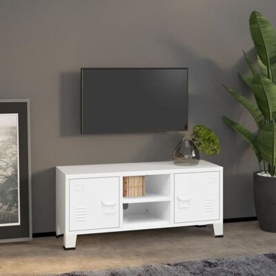 vidaXL Meuble TV industriel Blanc 105 x 35 x 42 cm Métal Blanc - Publicité vidaXL Meuble TV industriel Blanc 105 x 35 x 42 cm Métal Blanc - Publicité