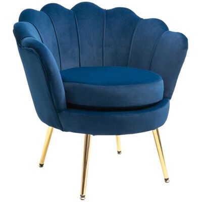 Fauteuil salon - HOMCOM - en velours - dossier coquillage - pieds en métal doré - pour chambre à coucher - bleu Bleu - Publicité Fauteuil salon - HOMCOM - en velours - dossier coquillage - pieds en métal doré - pour chambre à coucher - bleu Bleu - Publicité