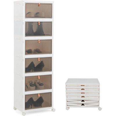 COSTWAY Boîte Rangement Plastique 6 Niveaux 360° Roulette Verrouillable Boîte à Chaussures avec Porte Magnétique Transparente Blanc - Publicité COSTWAY Boîte Rangement Plastique 6 Niveaux 360° Roulette Verrouillable Boîte à Chaussures avec Porte Magnétique Transparente Blanc - Publicité