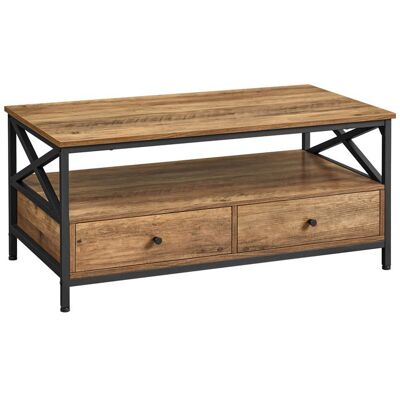 Table basse - VASAGLE - Marron châtaigne et noir - Vintage - 2 tiroirs et 1 compartiment ouvert Marron - Publicité Table basse - VASAGLE - Marron châtaigne et noir - Vintage - 2 tiroirs et 1 compartiment ouvert Marron - Publicité