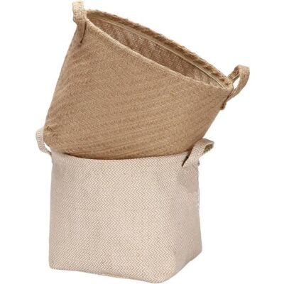 2PCS Storage Paniers Organizer Box Bins in Jute and Cotton Linen Pliable with Handle Decorative for Home Toiletry Sundries(M) Marron - Publicité 2PCS Storage Paniers Organizer Box Bins in Jute and Cotton Linen Pliable with Handle Decorative for Home Toiletry Sundries(M) Marron - Publicité