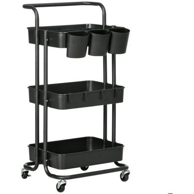 Chariot de rangement - HOMCOM - 3 niveaux desserte étagère roulettes 4 crochets 3 boites - acier - 42x38x865cm - noir Noir - Publicité Chariot de rangement - HOMCOM - 3 niveaux desserte étagère roulettes 4 crochets 3 boites - acier - 42x38x865cm - noir Noir - Publicité