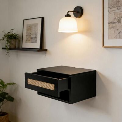 CHEVET PEACHES Table chevet Gain de place Petit appartement Table de chevet suspendue Commode tiroir maille noire et dorée - Publicité CHEVET PEACHES Table chevet Gain de place Petit appartement Table de chevet suspendue Commode tiroir maille noire et dorée - Publicité