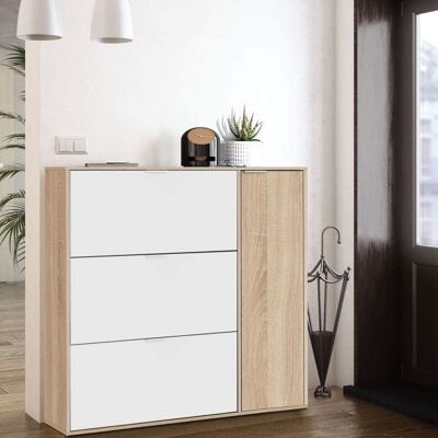 Meuble à chaussures avec 4 portes - Blanc et chêne - MC81010 - Terre de Nuit Blanc - Publicité Meuble à chaussures avec 4 portes - Blanc et chêne - MC81010 - Terre de Nuit Blanc - Publicité