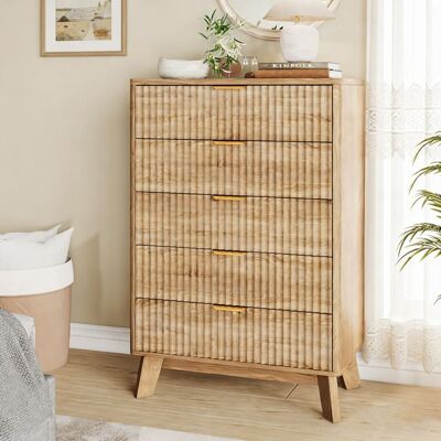 KILISKY Commode 5 tiroirs - Commode Bois de qualité et Anti-basculement -Meuble Rangement Chambre Adulte Salon - 73x40x108cm Marron - Publicité KILISKY Commode 5 tiroirs - Commode Bois de qualité et Anti-basculement -Meuble Rangement Chambre Adulte Salon - 73x40x108cm Marron - Publicité