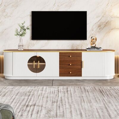 BLANKETSWARM Meuble TV Lowboard - Banc TV - Buffet Bas de Salon en Verre Trempé Brun - Meuble TV avec Portes et Tiroirs - Blanc Blanc - Publicité BLANKETSWARM Meuble TV Lowboard - Banc TV - Buffet Bas de Salon en Verre Trempé Brun - Meuble TV avec Portes et Tiroirs - Blanc Blanc - Publicité