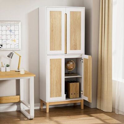 GOOBUY Buffet Cuisine Haute 150 cm Armoire Salle à Manger Vaisselier Haute à 4 Portes 60 x 30 x 150cm Blanc et Naturel Blanc - Publicité GOOBUY Buffet Cuisine Haute 150 cm Armoire Salle à Manger Vaisselier Haute à 4 Portes 60 x 30 x 150cm Blanc et Naturel Blanc - Publicité