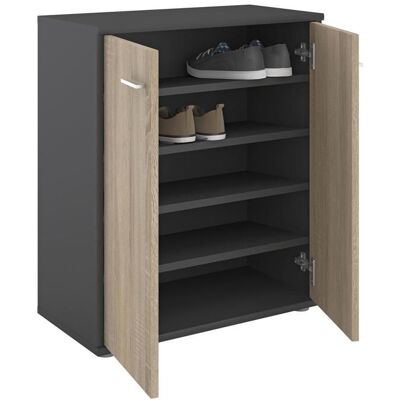 Idimex Meuble à chaussures OLYMPE commode meuble de rangement avec 2 portes en mélaminé gris mat et décor chêne sonoma Gris - Publicité Idimex Meuble à chaussures OLYMPE commode meuble de rangement avec 2 portes en mélaminé gris mat et décor chêne sonoma Gris - Publicité
