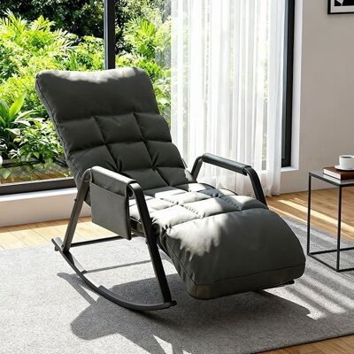 HOME NATURE WOHNKONZEPT Fauteuil à bascule accoudoirs - Version étendue - Dossier 160° (5 pos) - Structure métal 160 kg - Similicuir gris anti-rayures Gris - Publicité HOME NATURE WOHNKONZEPT Fauteuil à bascule accoudoirs - Version étendue - Dossier 160° (5 pos) - Structure métal 160 kg - Similicuir gris anti-rayures Gris - Publicité