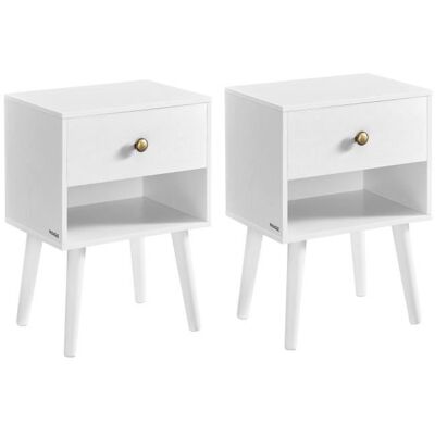 VASAGLE Lot de 2 Tables de Chevet avec Tiroir et Compartiment Ouvert Pieds en Bois Blanc Neige Blanc - Publicité VASAGLE Lot de 2 Tables de Chevet avec Tiroir et Compartiment Ouvert Pieds en Bois Blanc Neige Blanc - Publicité