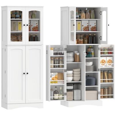 Armoire de cuisine - HOMCOM - vitrine en acrylique - 4 portes à fermeture douce - étagères réglables - bois - 60x40x162cm - blanc Blanc - Publicité Armoire de cuisine - HOMCOM - vitrine en acrylique - 4 portes à fermeture douce - étagères réglables - bois - 60x40x162cm - blanc Blanc - Publicité