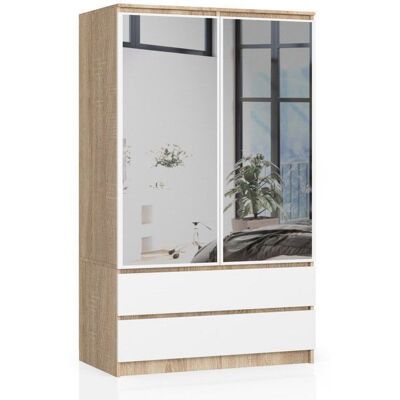 Armoire AKORD S90 avec miroir Chêne Sonoma 90 cm 2 portes 2 tiroirs façade Blanche 4 étagères 90x51x180 cm Marron - Publicité Armoire AKORD S90 avec miroir Chêne Sonoma 90 cm 2 portes 2 tiroirs façade Blanche 4 étagères 90x51x180 cm Marron - Publicité