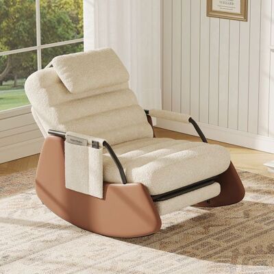 URBANLUXE Fauteuil à bascule Rocking chair Fauteuil avec dossier réglable Appui-tête Repose-pieds Accoudoirs et dossier rembourré Beige Beige - Publicité URBANLUXE Fauteuil à bascule Rocking chair Fauteuil avec dossier réglable Appui-tête Repose-pieds Accoudoirs et dossier rembourré Beige Beige - Publicité