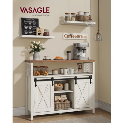 Buffet - VASAGLE - Daxton - Portes Coulissantes - Étagères Réglables - Blanc Rustique/Marron Miel Blanc - Publicité Buffet - VASAGLE - Daxton - Portes Coulissantes - Étagères Réglables - Blanc Rustique/Marron Miel Blanc - Publicité