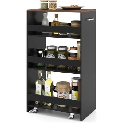 Desserte de Cuisine Etroit 30 cm COSTWAY Roues avec Freins Chariot de Rangement à 4 Niveaux avec Poignée Latérale Noir et Brun Noir - Publicité Desserte de Cuisine Etroit 30 cm COSTWAY Roues avec Freins Chariot de Rangement à 4 Niveaux avec Poignée Latérale Noir et Brun Noir - Publicité