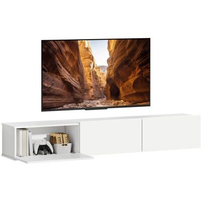 Meuble TV suspendu - HOMCOM - jusquà 82 pouces - 3 portes rabattables à fermeture douce - MDF - 180 x 315 x 298 cm - blanc Blanc - Publicité Meuble TV suspendu - HOMCOM - jusquà 82 pouces - 3 portes rabattables à fermeture douce - MDF - 180 x 315 x 298 cm - blanc Blanc - Publicité