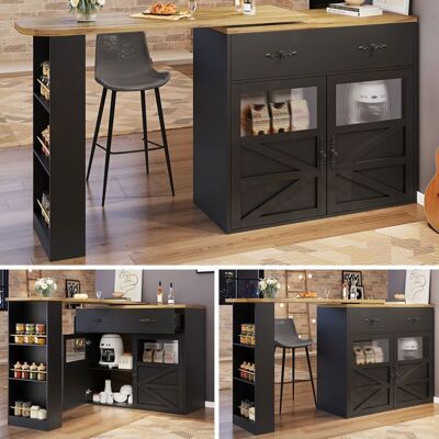 MERAX Meuble Bar Noir Moderne - Tiroir et Portes 138-204 cm - avec Table de Repas Haute Noir - Publicité MERAX Meuble Bar Noir Moderne - Tiroir et Portes 138-204 cm - avec Table de Repas Haute Noir - Publicité