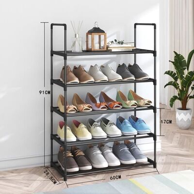 Étagères à Chaussures Empilable à 5 Niveux Rangement Chaussures en métal Multifonctionnel pour entrée Chambre Salon-Noir Blanc - Publicité Étagères à Chaussures Empilable à 5 Niveux Rangement Chaussures en métal Multifonctionnel pour entrée Chambre Salon-Noir Blanc - Publicité