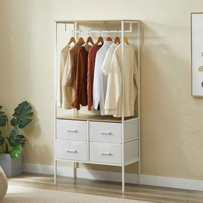 CASABEL Penderie vêtements meuble avec 4 tiroirs de rangement Porte Manteau Dressing Penderie bois & métal blanc 80×40×167 cm Blanc - Publicité CASABEL Penderie vêtements meuble avec 4 tiroirs de rangement Porte Manteau Dressing Penderie bois & métal blanc 80×40×167 cm Blanc - Publicité
