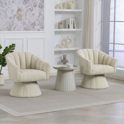 MODENUIT Fauteuil pivotant 360° avec accoudoirs enveloppants ergonomique assise rembourrées en velours côtelé beige Beige - Publicité MODENUIT Fauteuil pivotant 360° avec accoudoirs enveloppants ergonomique assise rembourrées en velours côtelé beige Beige - Publicité
